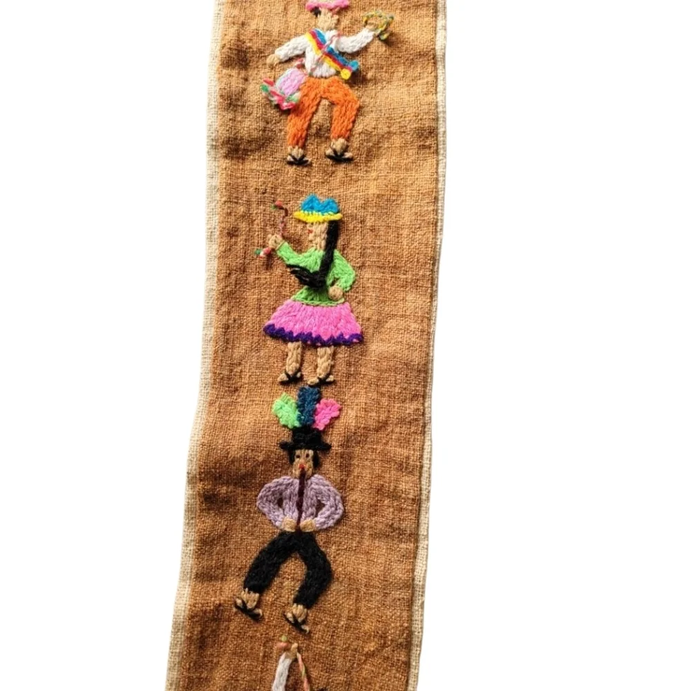 Wool Embroidered Folk Art Wall Banner Vintage Musicians and Dancers Novelty